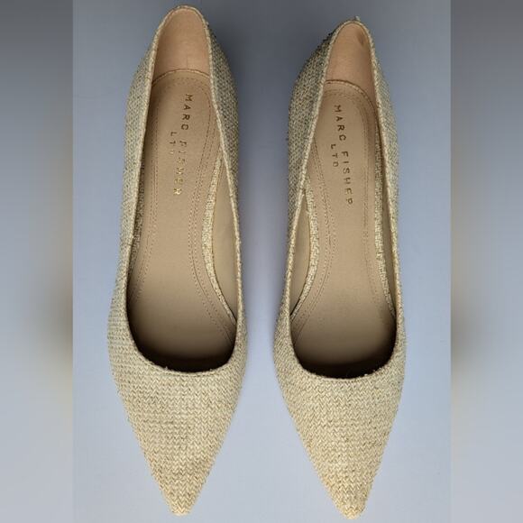 Marc Fisher Zala Block Heel Pointy Toe Pump Natural Raffia Sz Women's US 7 - Picture 3 of 7